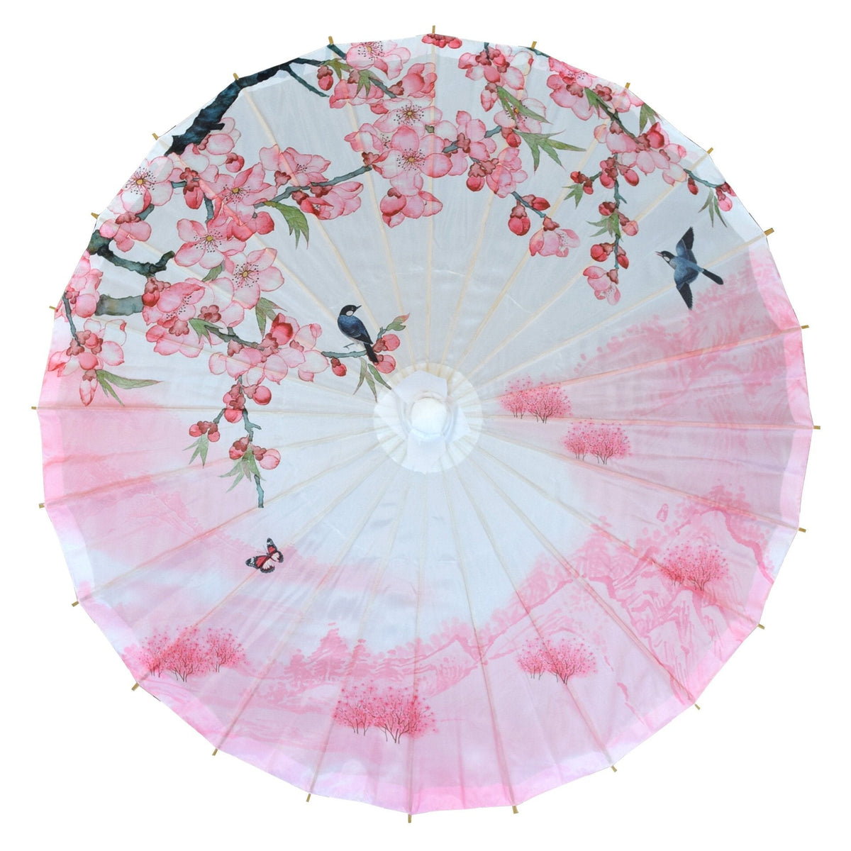 32&quot; Pink Cherry Blossom Premium Nylon Parasol Umbrella with Elegant Handle