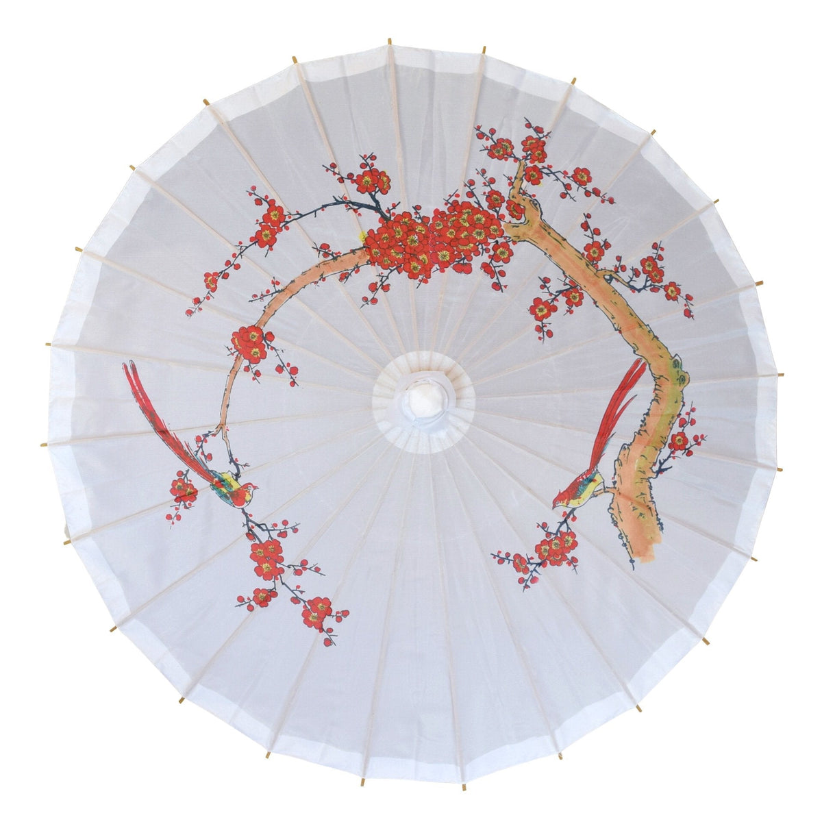 32&quot; Red Bird Cherry Blossom Premium Nylon Parasol Umbrella with Elegant Handle