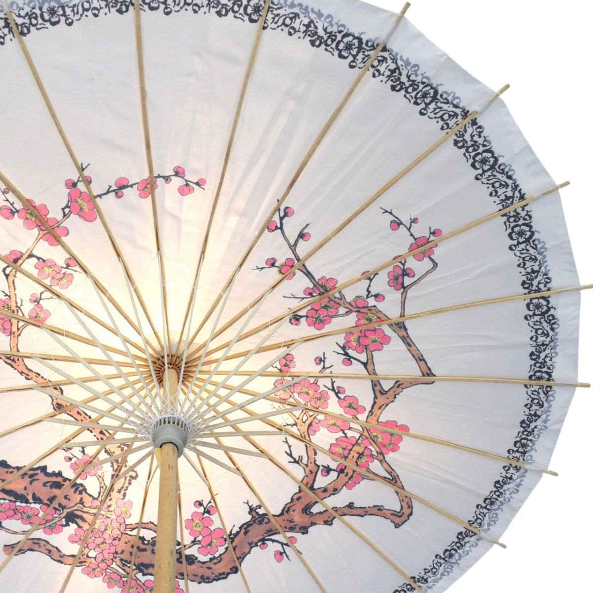 32&quot; Cherry Blossom with Floral Ring Premium Nylon Parasol Umbrella with Elegant Handle