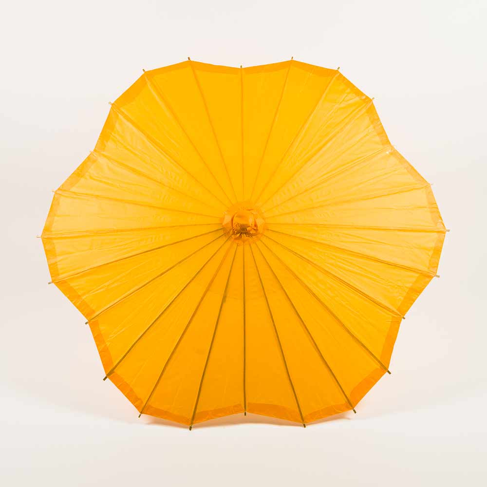 32" Orange Paper Parasol Umbrella, Scallop Blossom Shaped - PaperLanternStore.com - Paper Lanterns, Decor, Party Lights & More