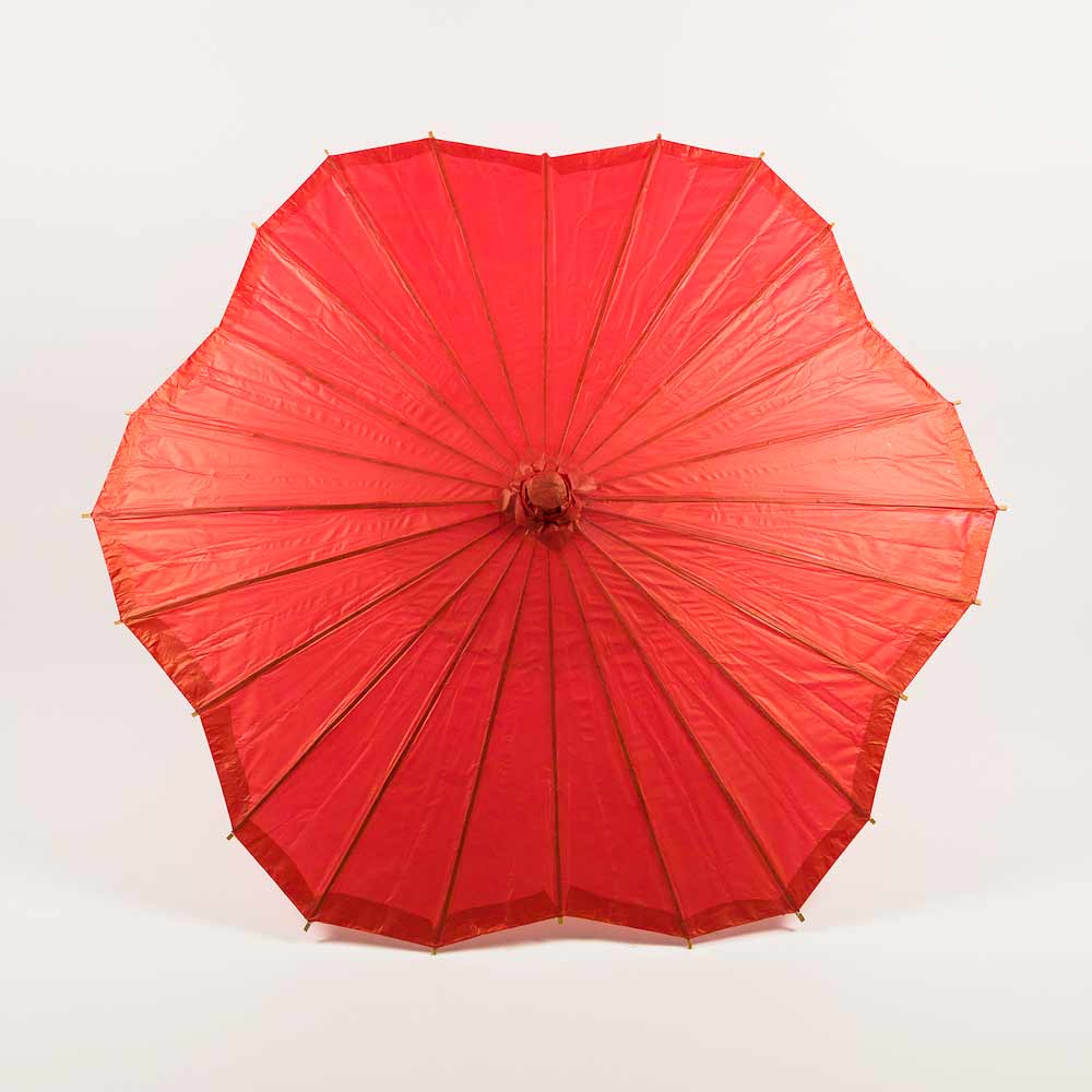 32 Inch Red Paper Parasol Umbrella, Scallop Blossom Shaped - PaperLanternStore.com - Paper Lanterns, Decor, Party Lights &amp; More