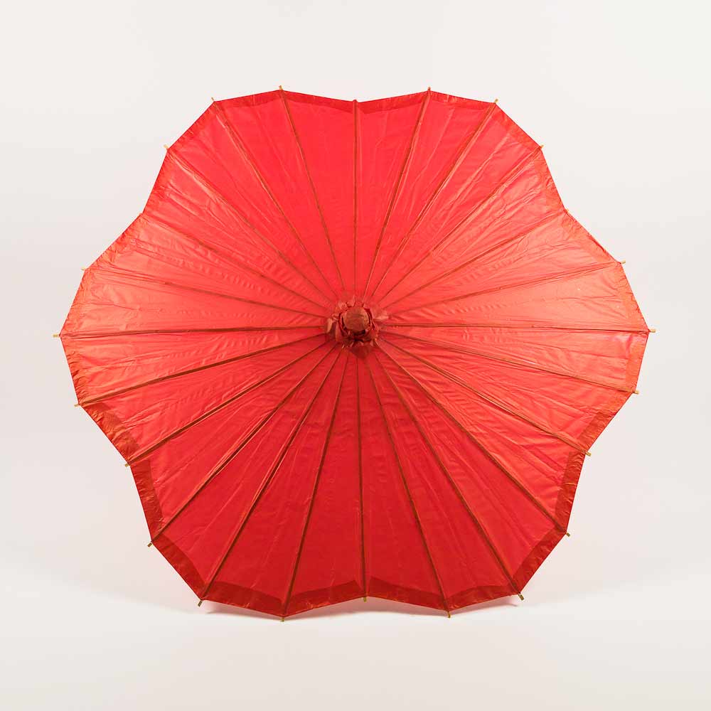 BULK PACK (10-Pack) 32" Red Paper Parasol Umbrella, Scallop Blossom Shaped with Elegant Handle