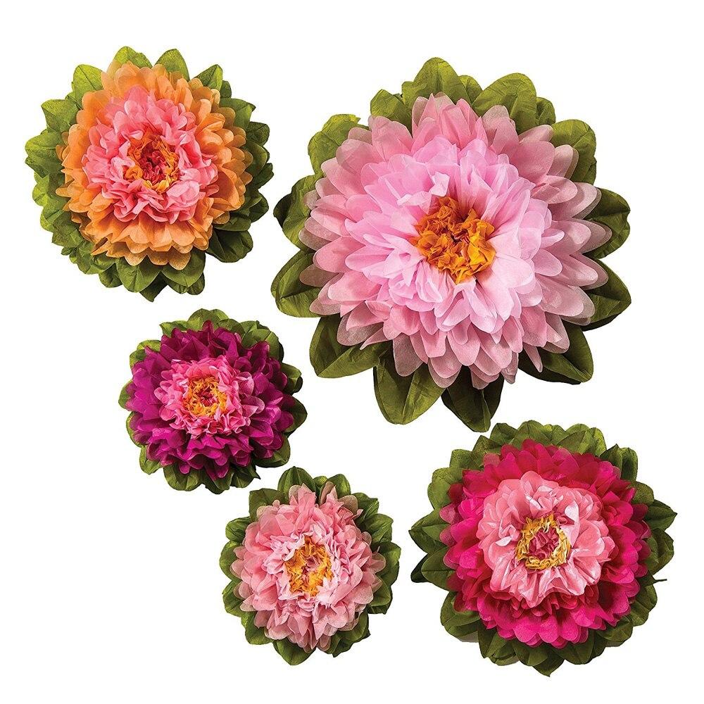 Signature Pink, Set of 5 Tissue Paper Flowers - PaperLanternStore.com - Paper Lanterns, Decor, Party Lights &amp; More