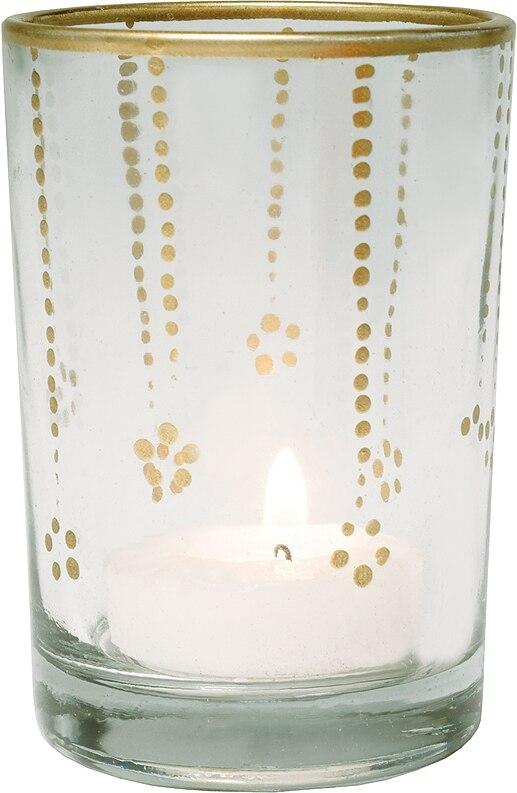Clear &amp; Gold Justine Colored Glass Candle Holder - PaperLanternStore.com - Paper Lanterns, Decor, Party Lights &amp; More