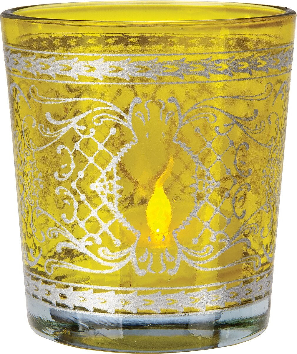 Chartreuse Green &amp; Silver Sarah Glass Candle Holder - PaperLanternStore.com - Paper Lanterns, Decor, Party Lights &amp; More