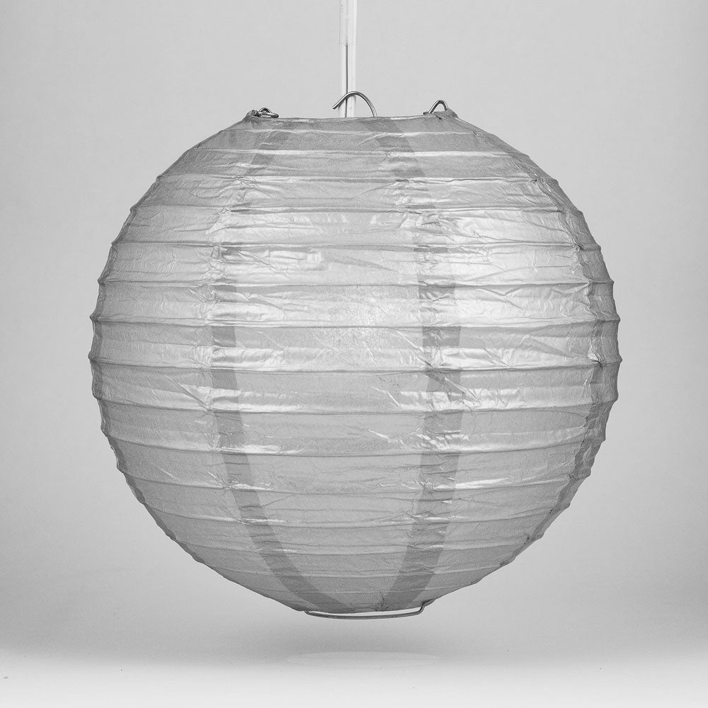 36&quot; Silver Jumbo Round Paper Lantern, Even Ribbing, Chinese Hanging Wedding &amp; Party Decoration - PaperLanternStore.com - Paper Lanterns, Decor, Party Lights &amp; More