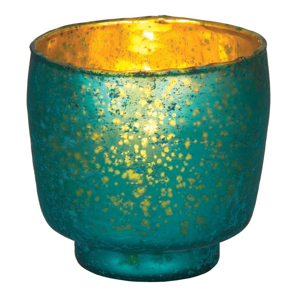 Turquoise Blue Kebi Luxe Glass Candle Holder - PaperLanternStore.com - Paper Lanterns, Decor, Party Lights &amp; More
