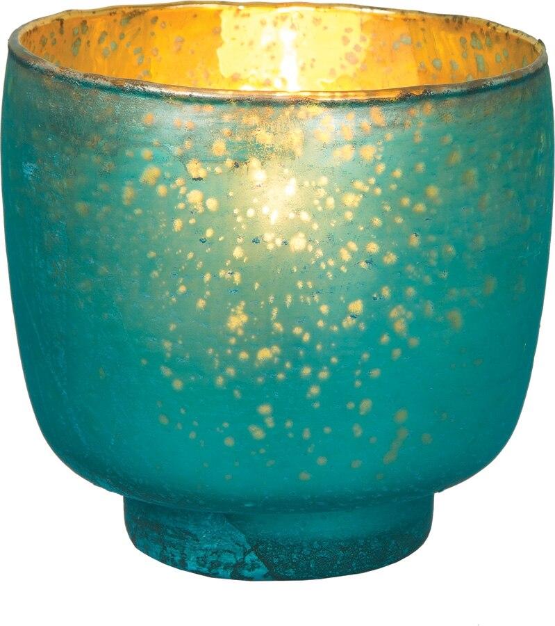 Turquoise Blue Omorose Luxe Glass Candle Holder - PaperLanternStore.com - Paper Lanterns, Decor, Party Lights &amp; More