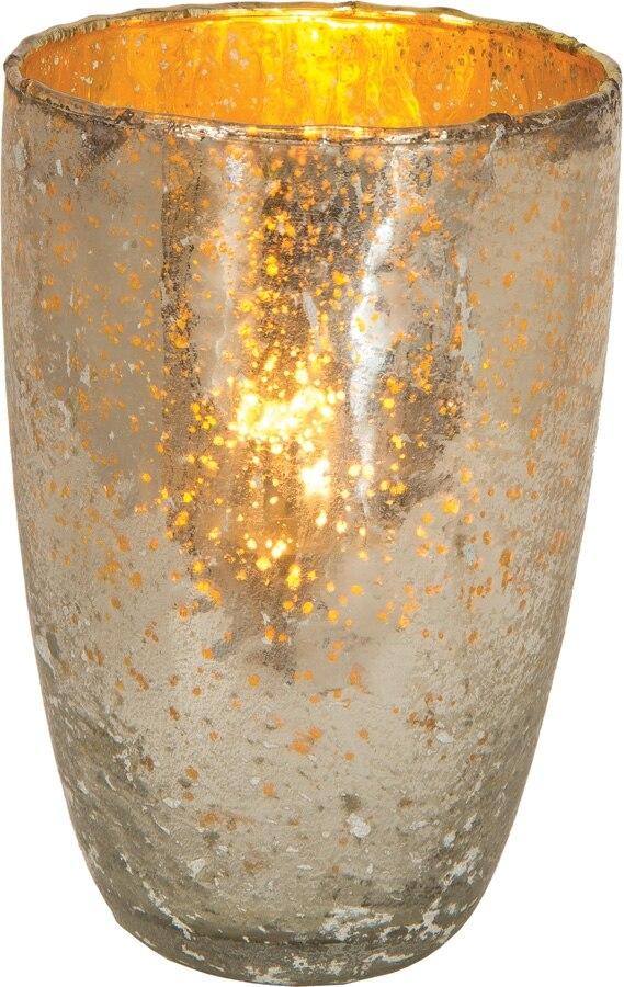 Silver Salama Luxe Glass Medium Candle Holder - PaperLanternStore.com - Paper Lanterns, Decor, Party Lights &amp; More
