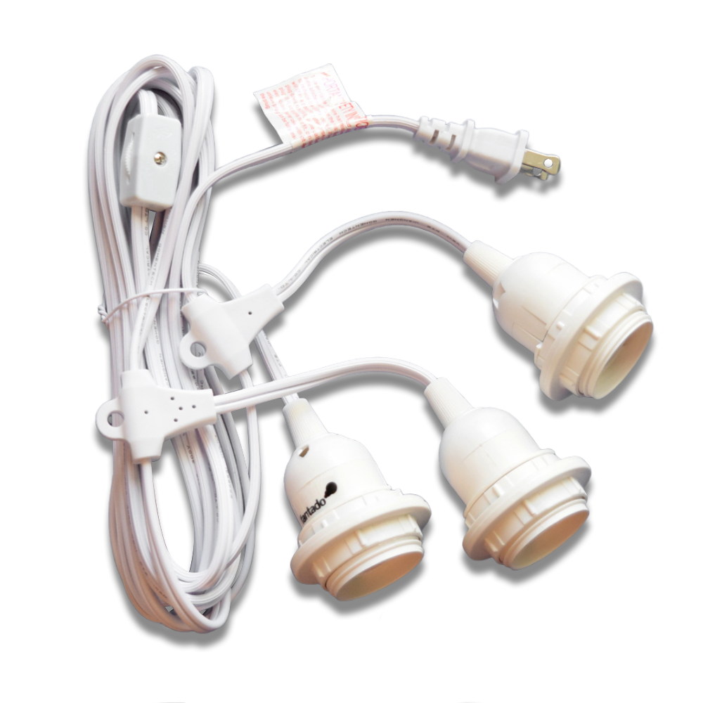 BULK PACK (6) Triple Socket Pendant Light Cord Kits for Lanterns (19FT, Switch, White) - PaperLanternStore.com - Paper Lanterns, Decor, Party Lights &amp; More