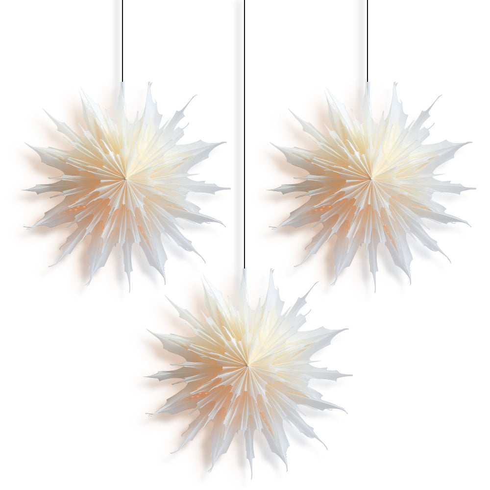 3-PACK + CORD + BULBS | Sleet Snowflake Star Lantern Pizzelle Combo Kit - Ideal for Holiday and Snowflake Decorations, Weddings, Parties, and Home Decor