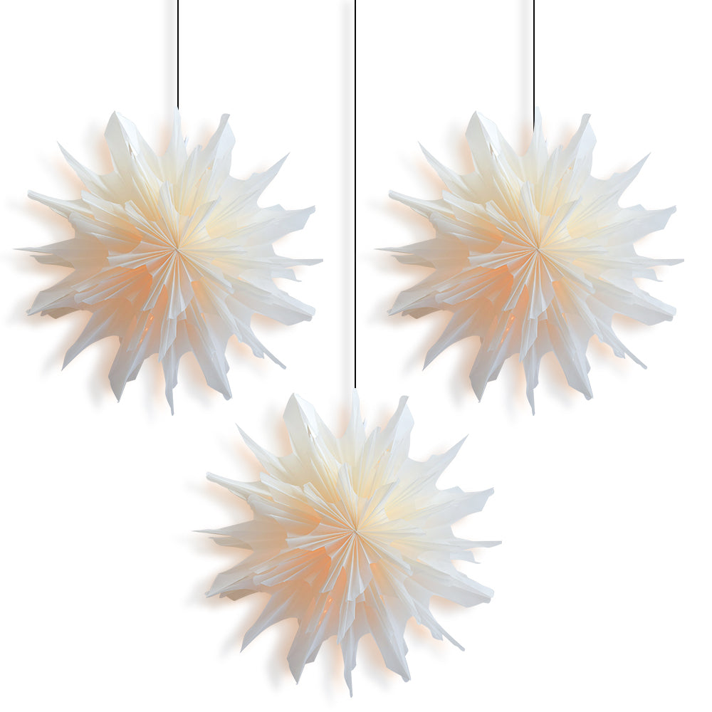 3-PACK + CORD + BULBS | Icicle Snowflake Star Lantern Pizzelle Combo Kit - Ideal for Holiday and Snowflake Decorations, Weddings, Parties, and Home Decor