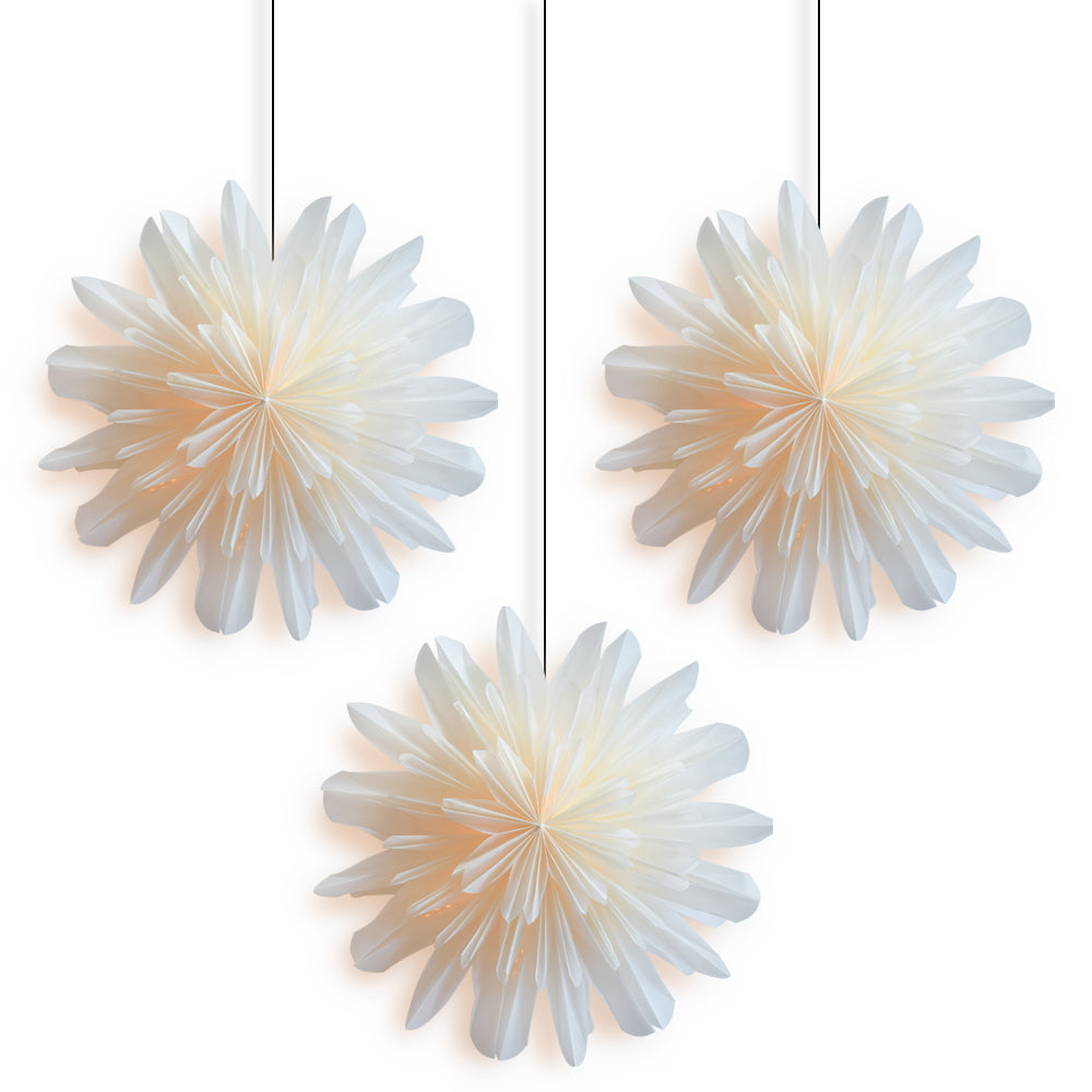 3-PACK + CORD + BULBS | Snowfall Snowflake Star Lantern Pizzelle Combo Kit - Ideal for Holiday and Snowflake Decorations, Weddings, Parties, and Home Decor