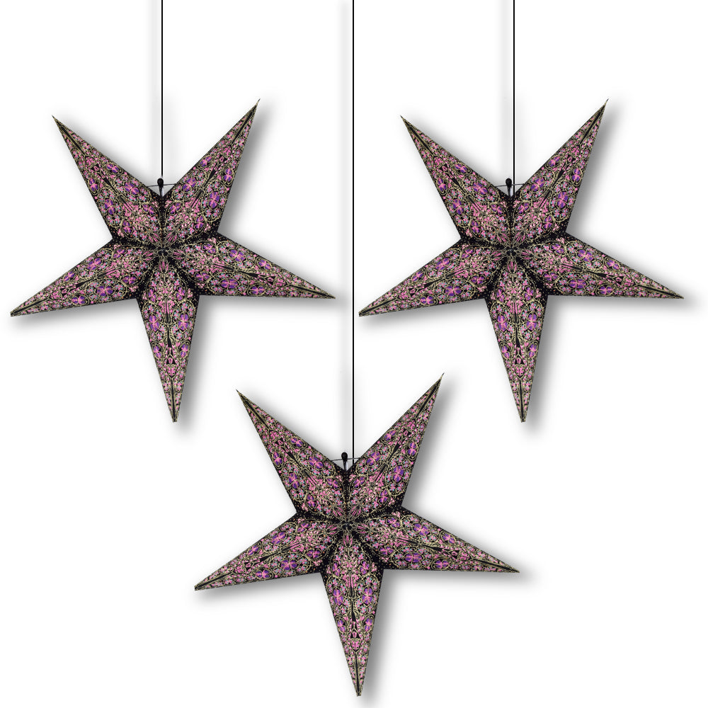 3-PACK 24&quot; Purple Garden Paper Star Lantern, with LED Bulbs and Lamp Cord Light Included