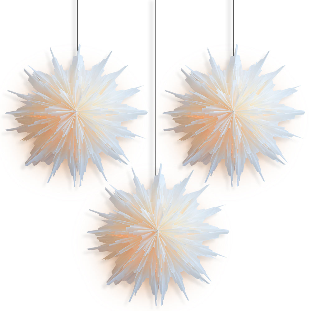 3-PACK + CORD + BULBS | Hiemal Snowflake Star Lantern Pizzelle Combo Kit - Ideal for Holiday and Snowflake Decorations, Weddings, Parties, and Home Decor