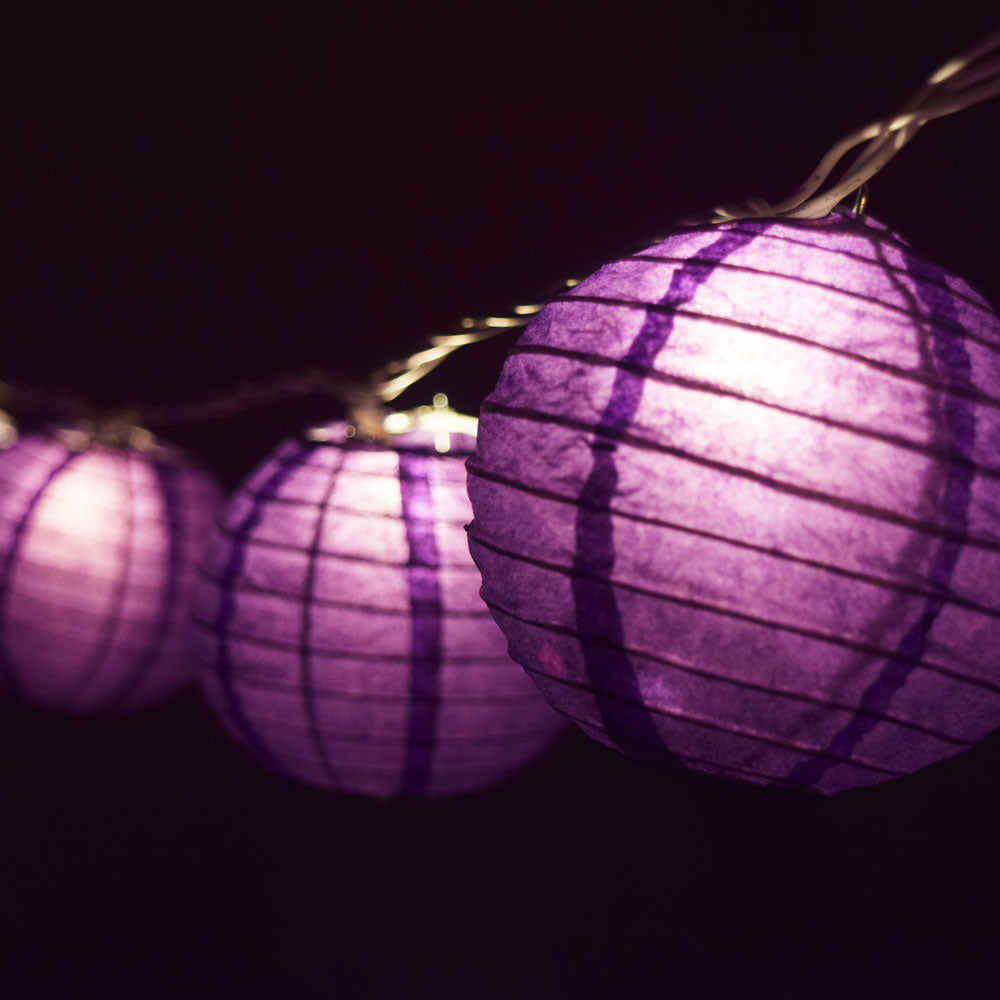 10 Socket Purple Round Paper Lantern Party String Lights (4&quot; Lanterns, Expandable) - PaperLanternStore.com - Paper Lanterns, Decor, Party Lights &amp; More