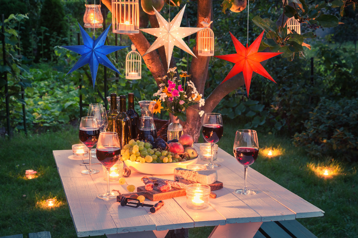 4th of July 3-Pack 7-Point Weatherproof Star Lantern Lamps, Hanging Decoration, 1x Red, 1x White, 1x Blue (Shades Only)