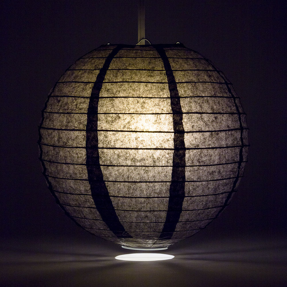 12" Black Round Paper Lantern, Even Ribbing, Chinese Hanging Wedding & Party Decoration - PaperLanternStore.com - Paper Lanterns, Decor, Party Lights & More