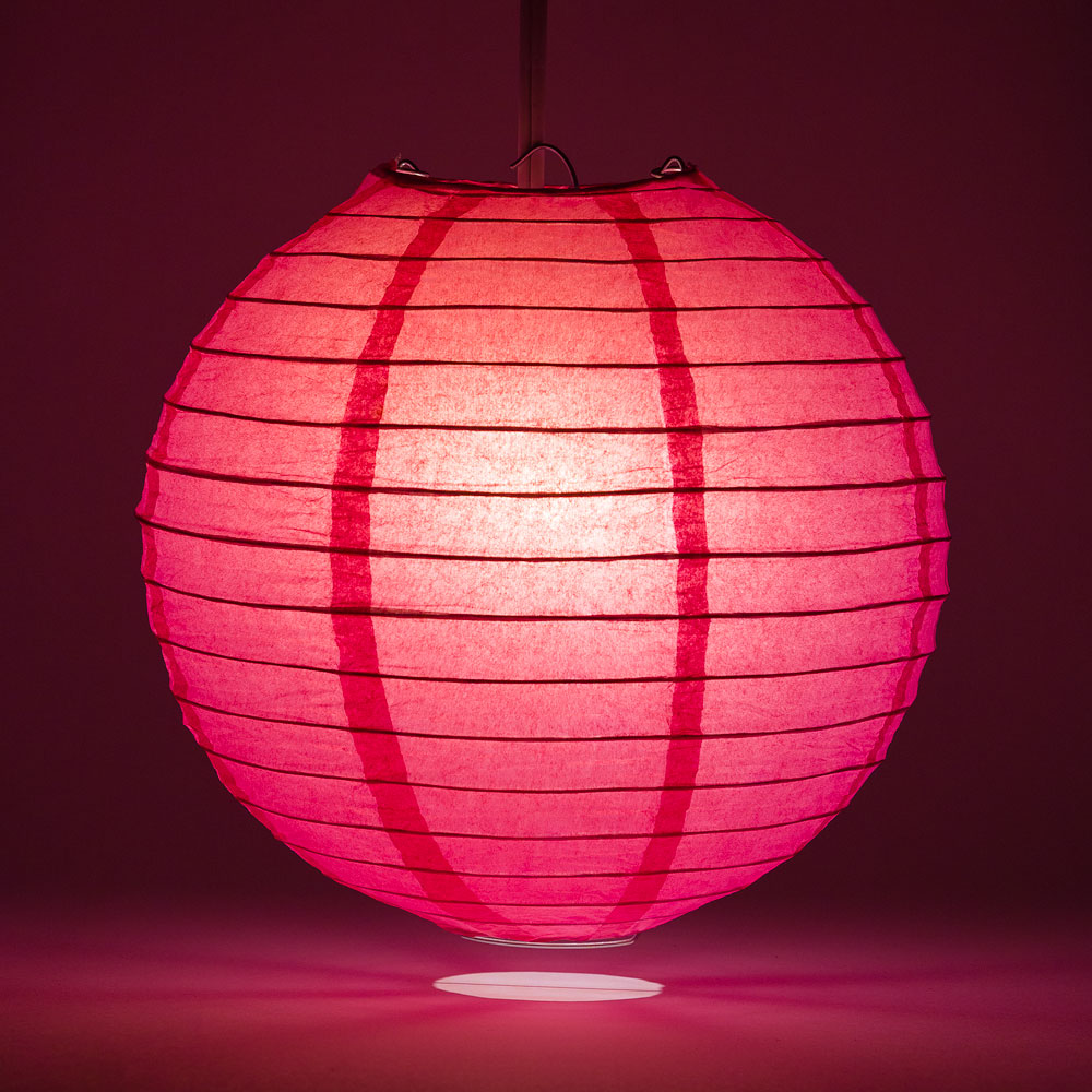 16" Fuchsia / Hot Pink Round Paper Lantern, Even Ribbing, Chinese Hanging Wedding & Party Decoration - PaperLanternStore.com - Paper Lanterns, Decor, Party Lights & More