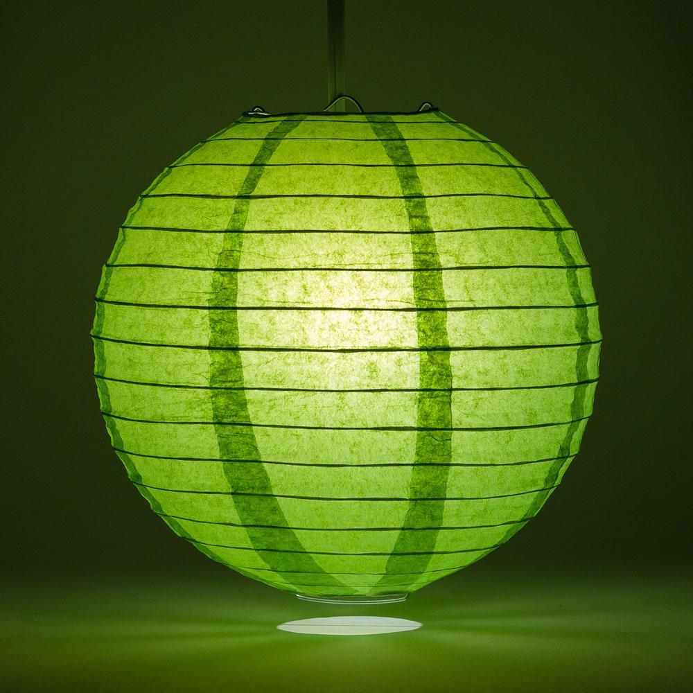 Lit Grass Greenery Round Paper Lantern, Even Ribbing, Chinese Hanging Wedding &amp; Party Decoration