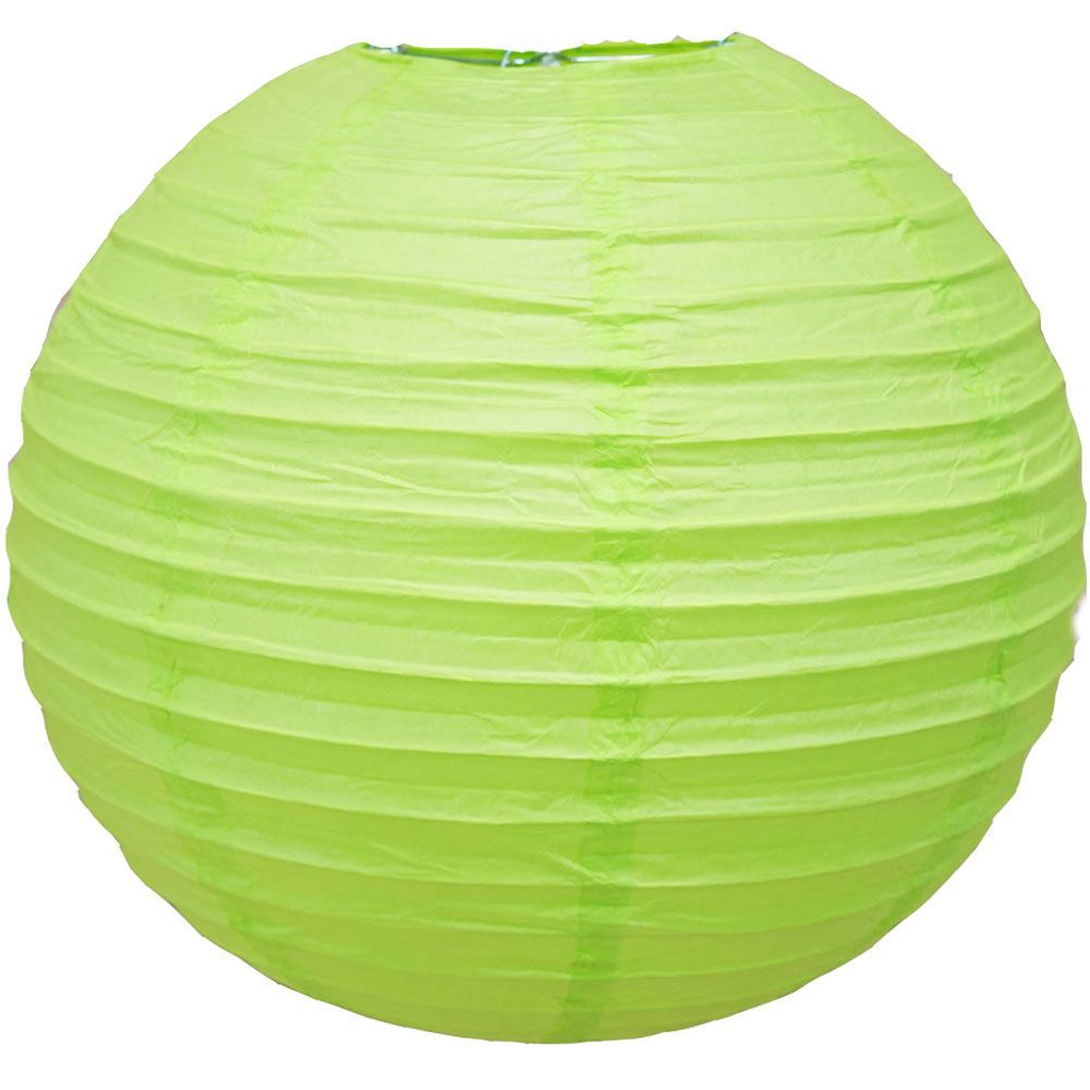 4" Light Lime Green Round Paper Lantern, Even Ribbing, Hanging Decoration (10 PACK) - PaperLanternStore.com - Paper Lanterns, Decor, Party Lights & More