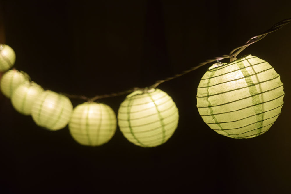 10 Socket Light Lime Green Round Paper Lantern Party String Lights (4" Lanterns, Expandable) - PaperLanternStore.com - Paper Lanterns, Decor, Party Lights & More