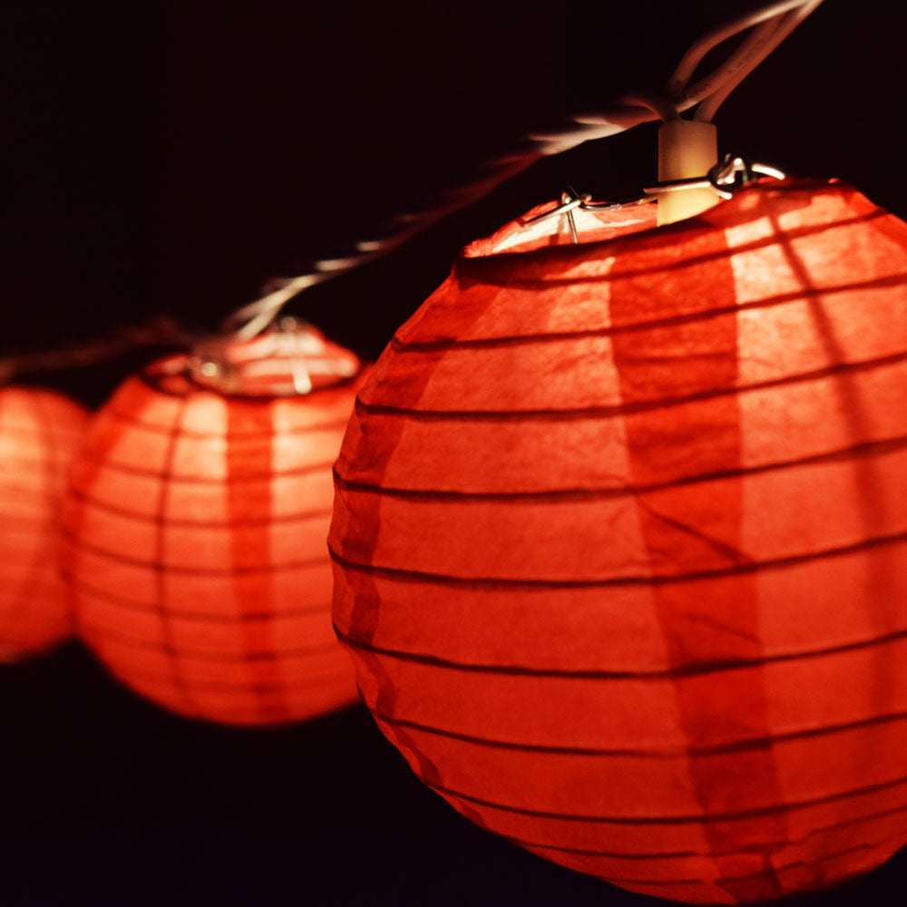 10 Socket Red Round Paper Lantern Party String Lights (4&quot; Lanterns, Expandable) - PaperLanternStore.com - Paper Lanterns, Decor, Party Lights &amp; More