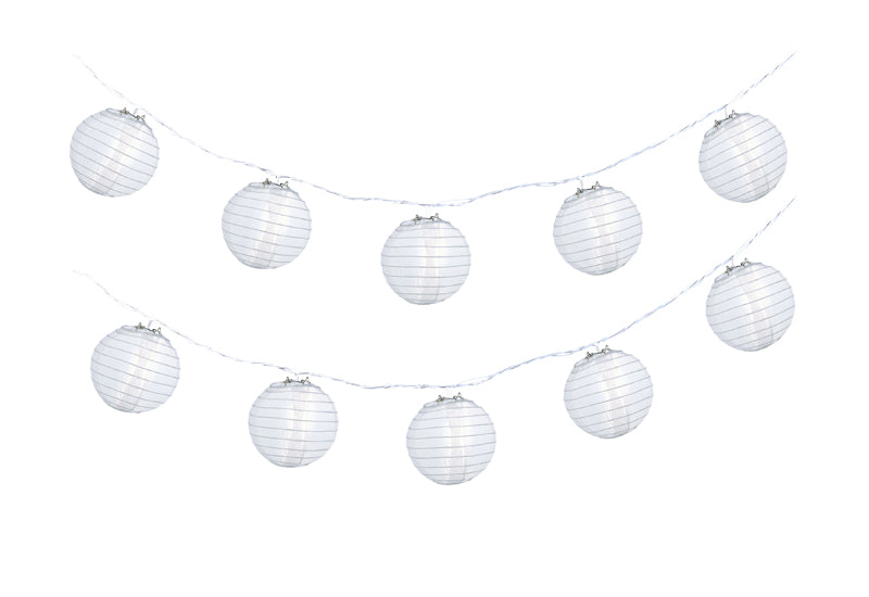 4&quot; White Shimmering Nylon Lantern Party String Lights (8FT, Expandable) - PaperLanternStore.com - Paper Lanterns, Decor, Party Lights &amp; More