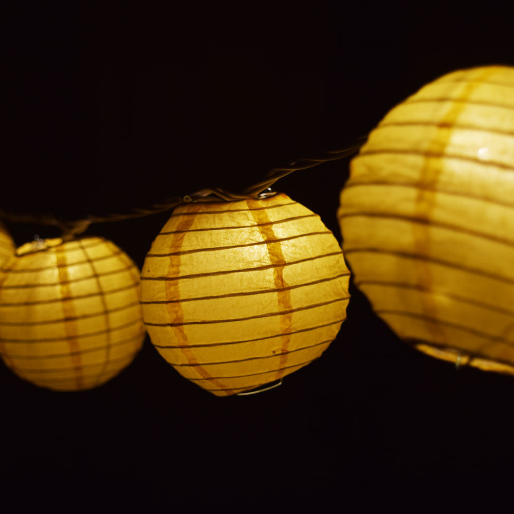 10 Socket Yellow Round Paper Lantern Party String Lights (4&quot; Lanterns, Expandable) - PaperLanternStore.com - Paper Lanterns, Decor, Party Lights &amp; More