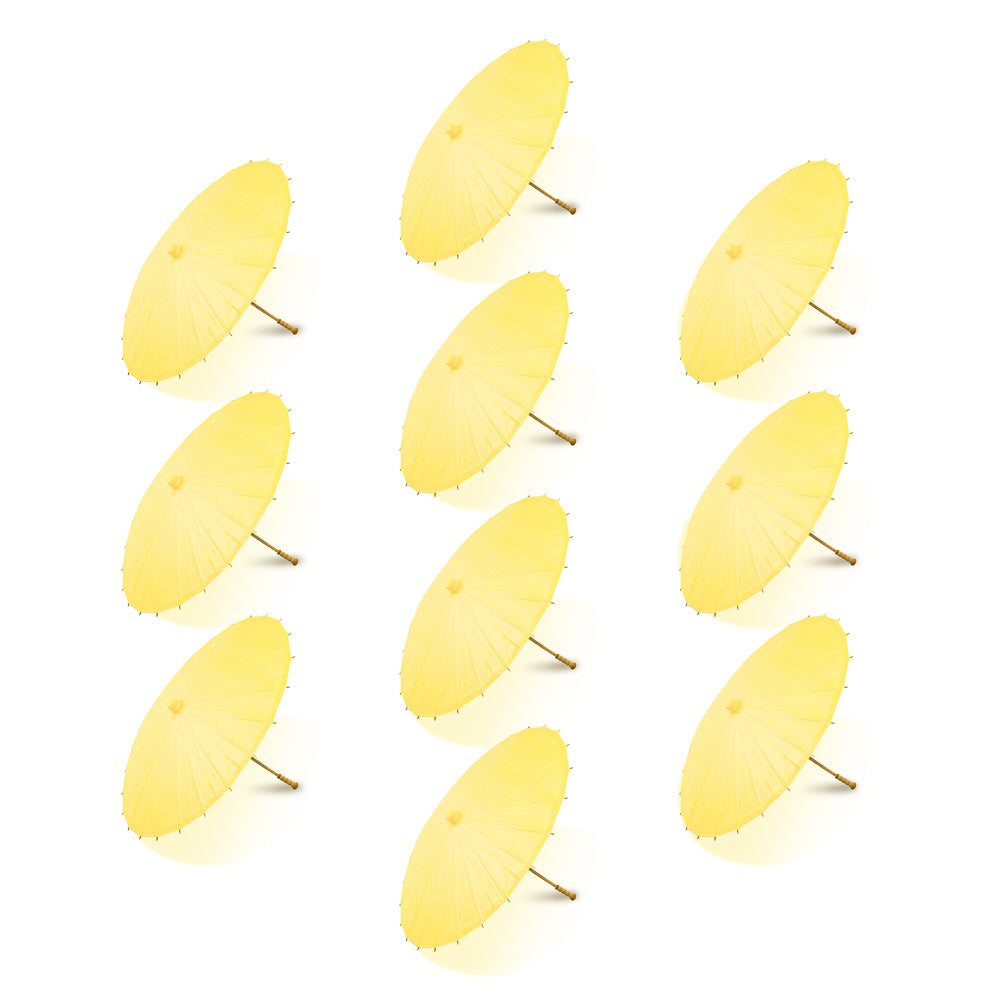 BULK PACK (10-PACK) 32&quot; Lemon Yellow Chiffon Paper Parasol Umbrella with Elegant Handle