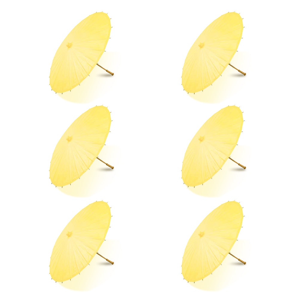 BULK PACK (6-PACK) 32&quot; Lemon Yellow Chiffon Paper Parasol Umbrella with Elegant Handle