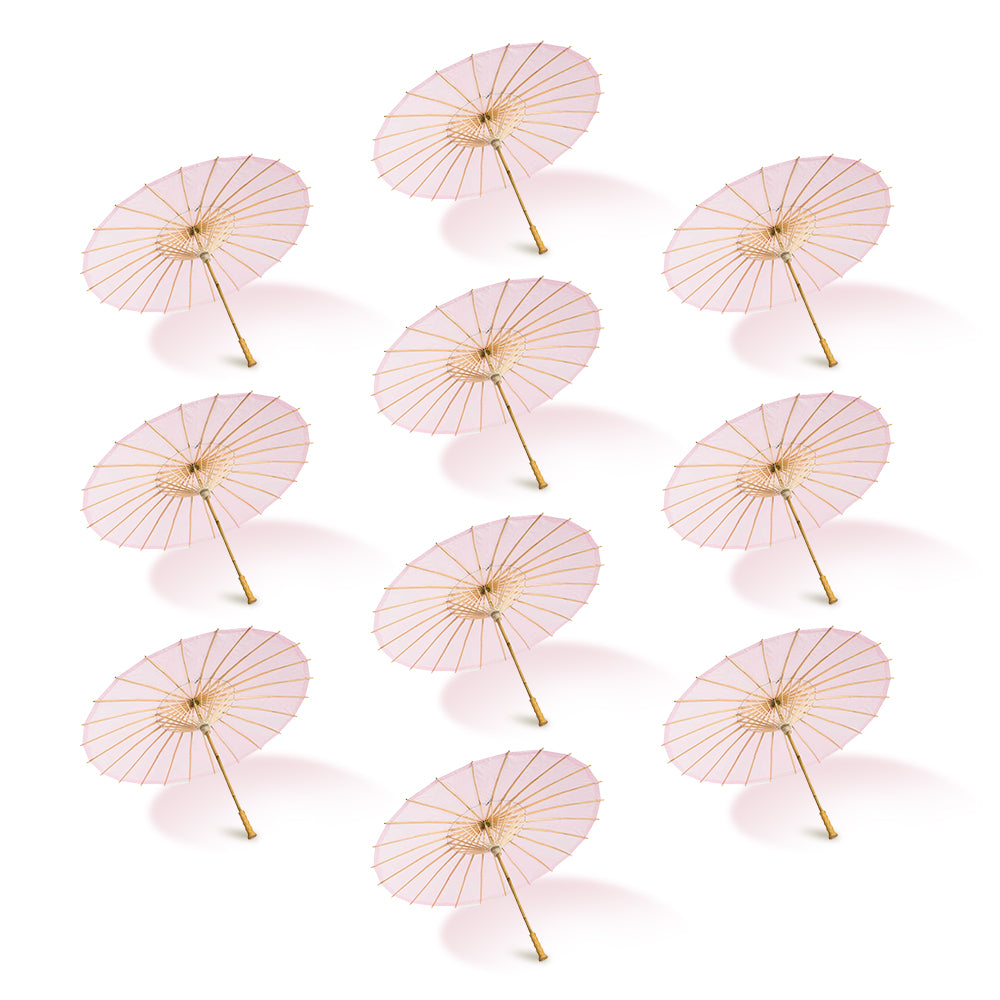 BULK PACK (10) 32&quot; Pink Paper Parasol Umbrellas with Elegant Handles