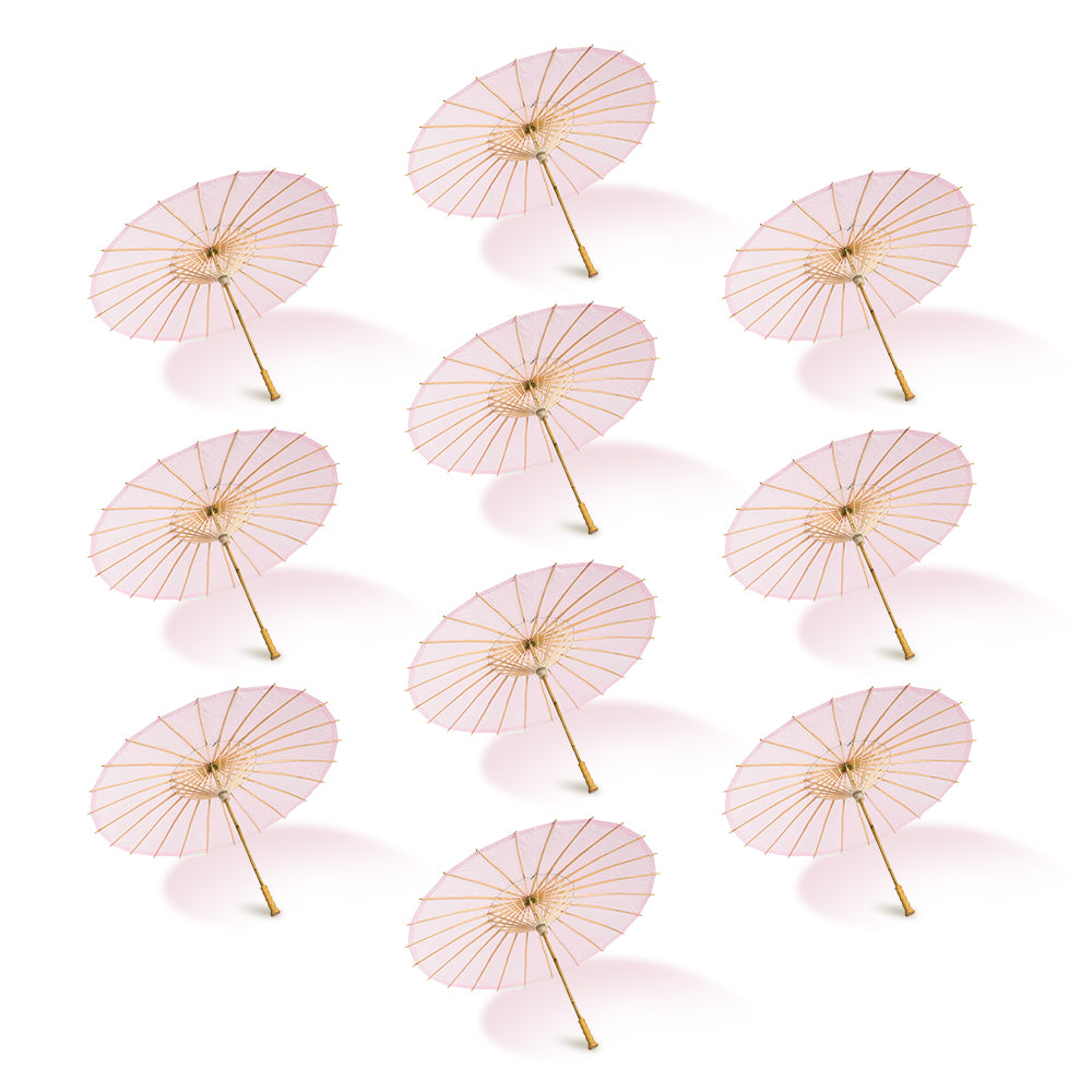 BULK PACK (10) 32" Pink Paper Parasol Umbrellas with Elegant Handles