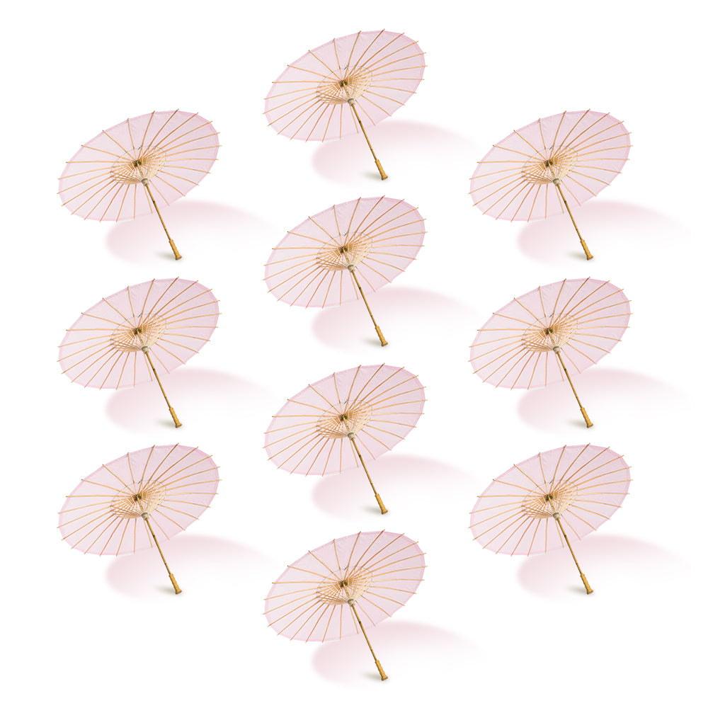 BULK PACK (10-Pack) 32&quot; Pink Paper Parasol Umbrella with Elegant Handle