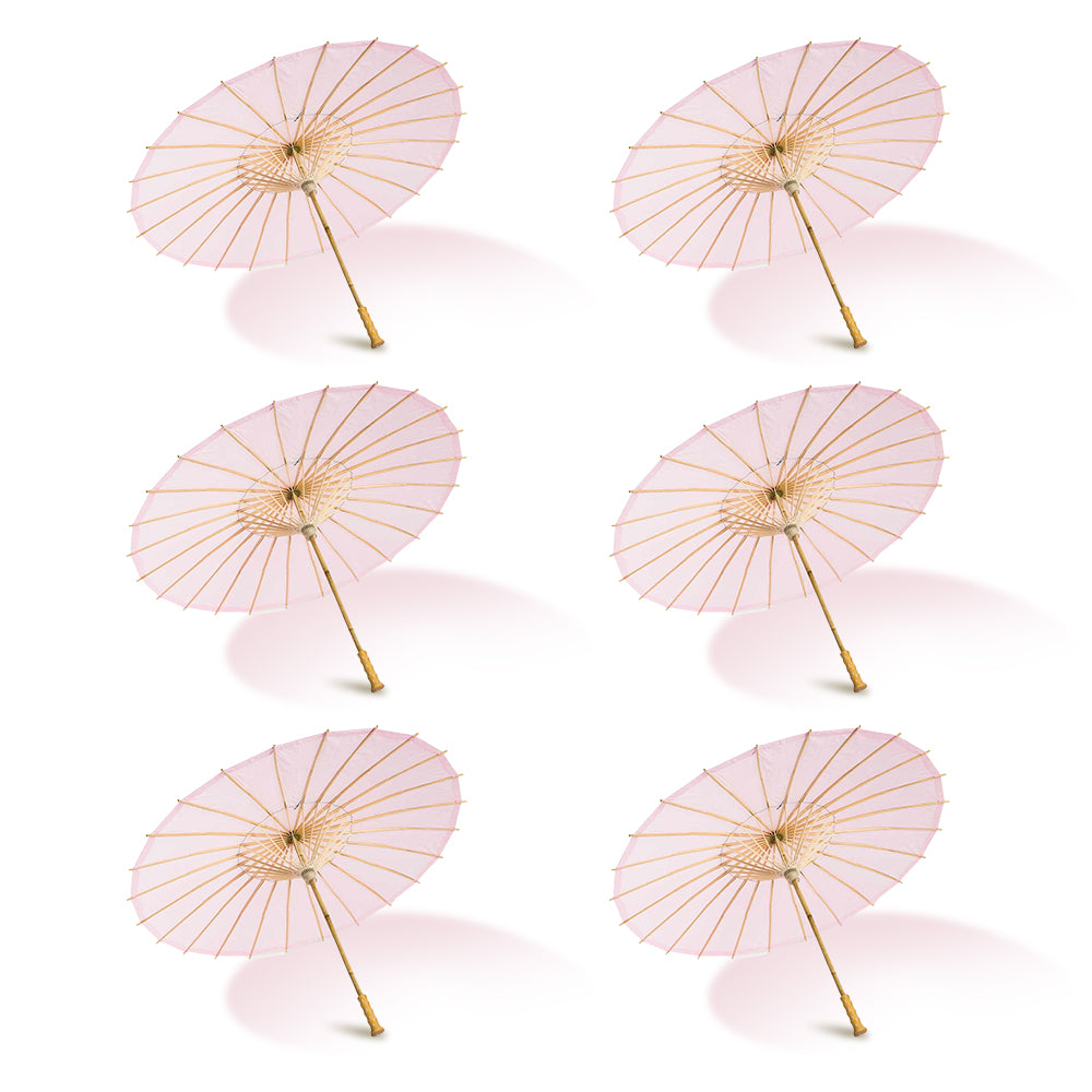 BULK PACK (6) 32" Pink Paper Parasol Umbrellas with Elegant Handles