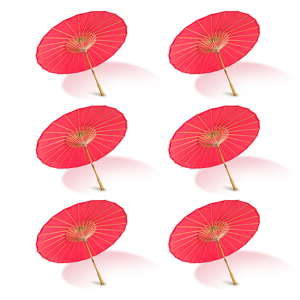 BULK PACK (6-Pack) 32" Red Paper Parasol Umbrella with Elegant Handle