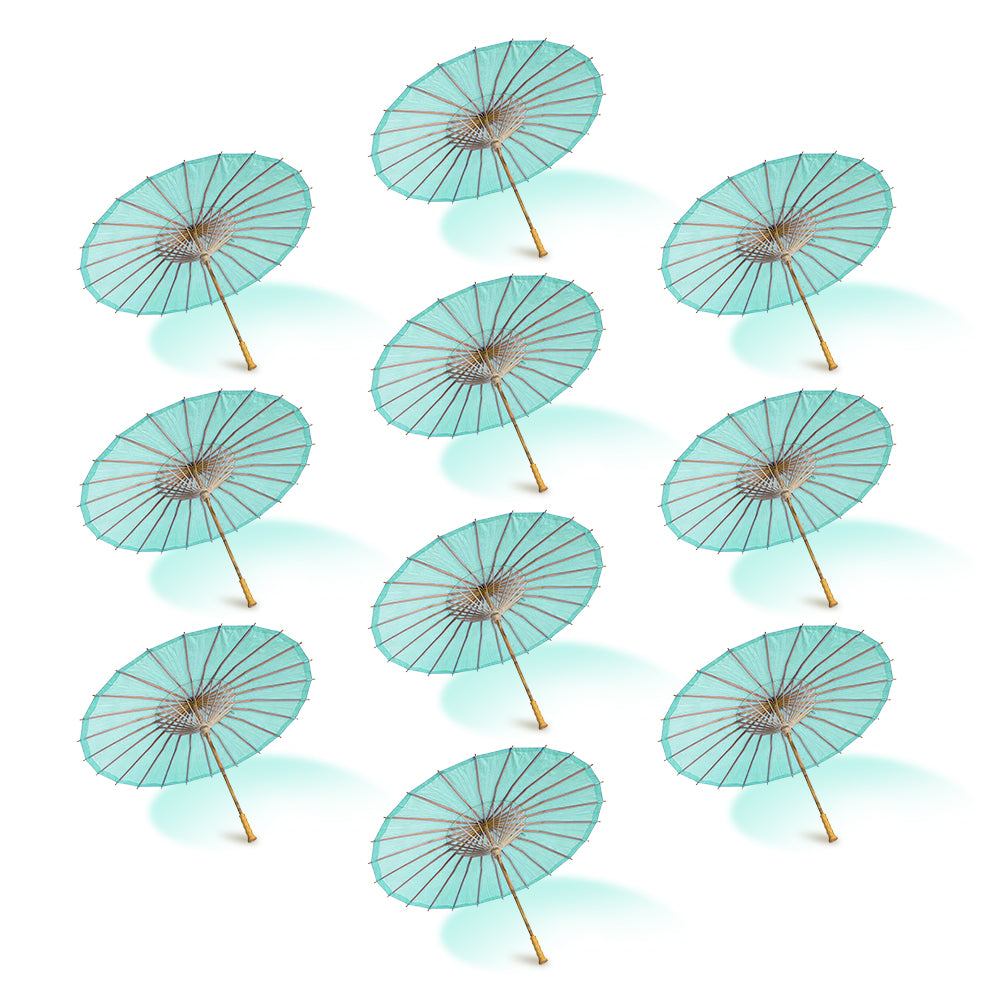 BULK PACK (10-Pack) 32&quot; Cool Mint Green Paper Parasol Umbrella with Elegant Handle