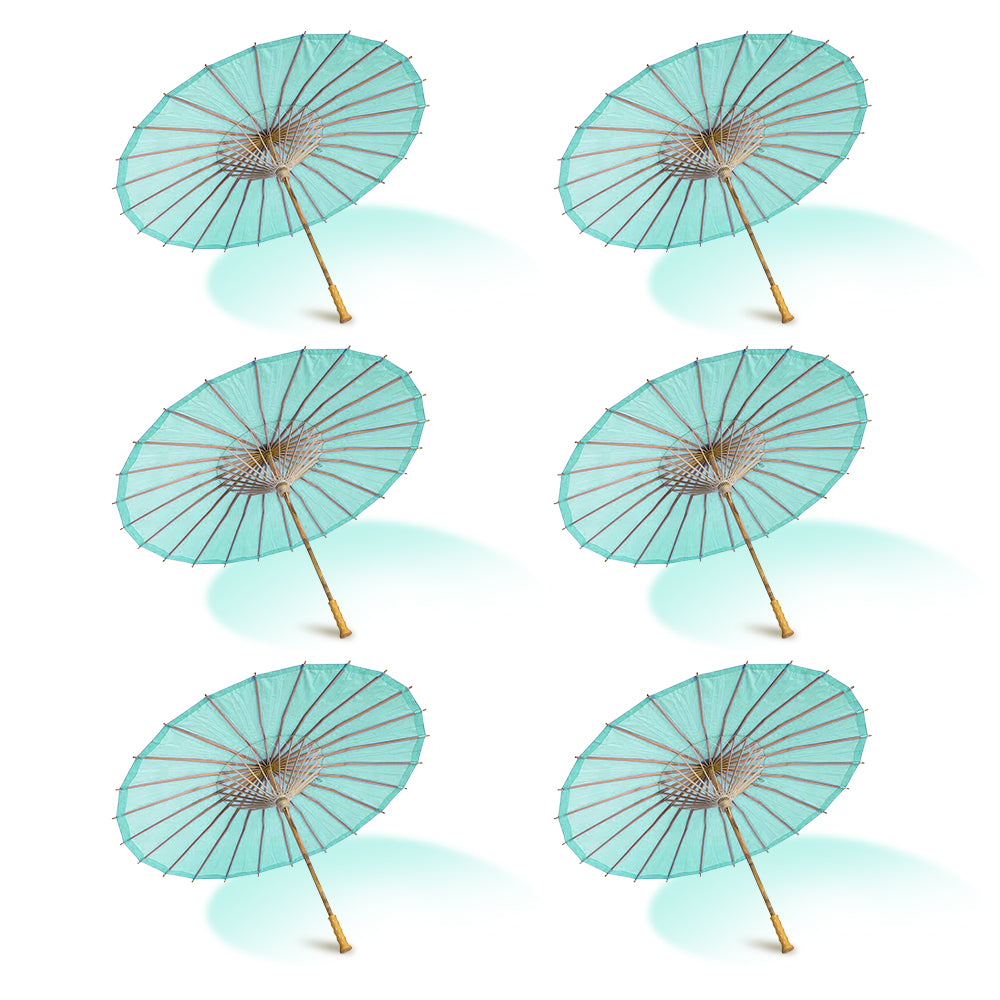 BULK PACK (6-Pack) 32&quot; Cool Mint Green Paper Parasol Umbrella with Elegant Handle