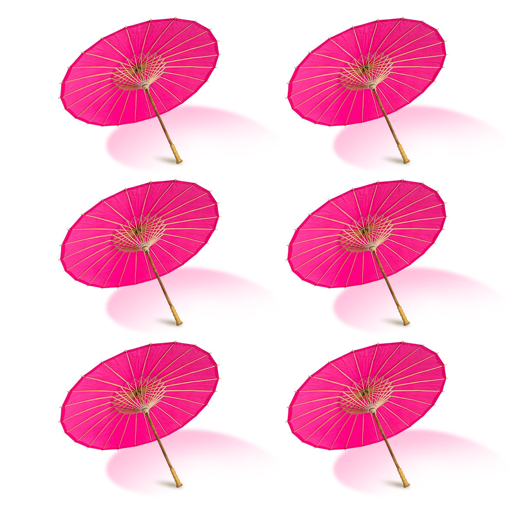 BULK PACK (6-Pack) 32" Fuchsia Paper Parasol Umbrella with Elegant Handle