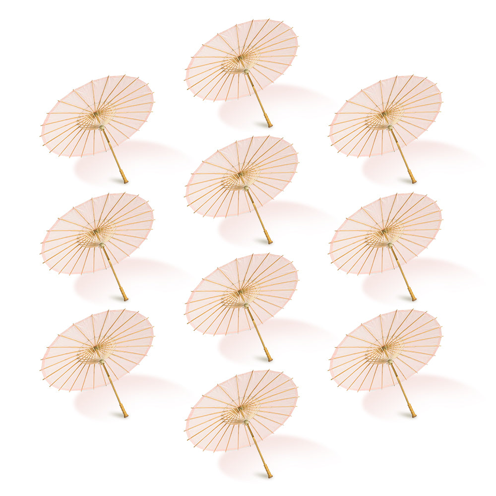 BULK PACK (10-Pack) 32&quot; Rose Quartz Paper Parasol Umbrella for Weddings and Parties with Elegant Handle