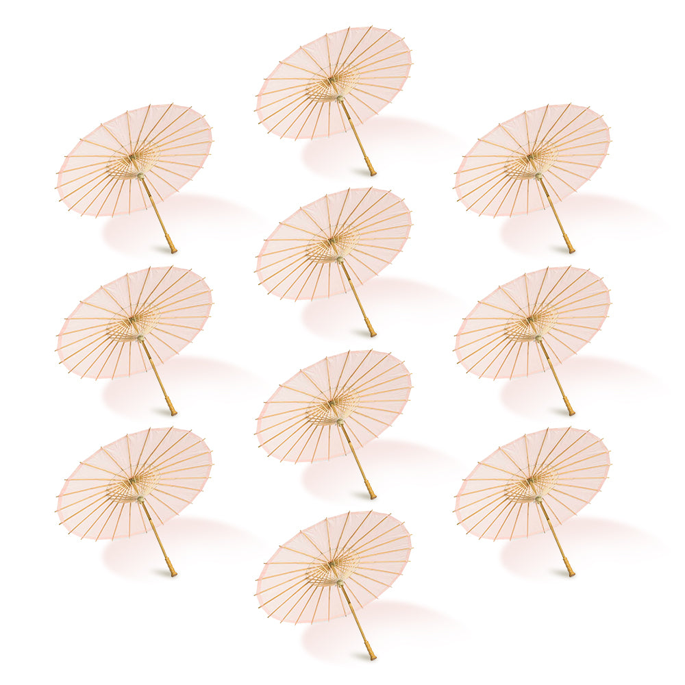 BULK PACK (10-Pack) 32" Rose Quartz Paper Parasol Umbrella for Weddings and Parties with Elegant Handle