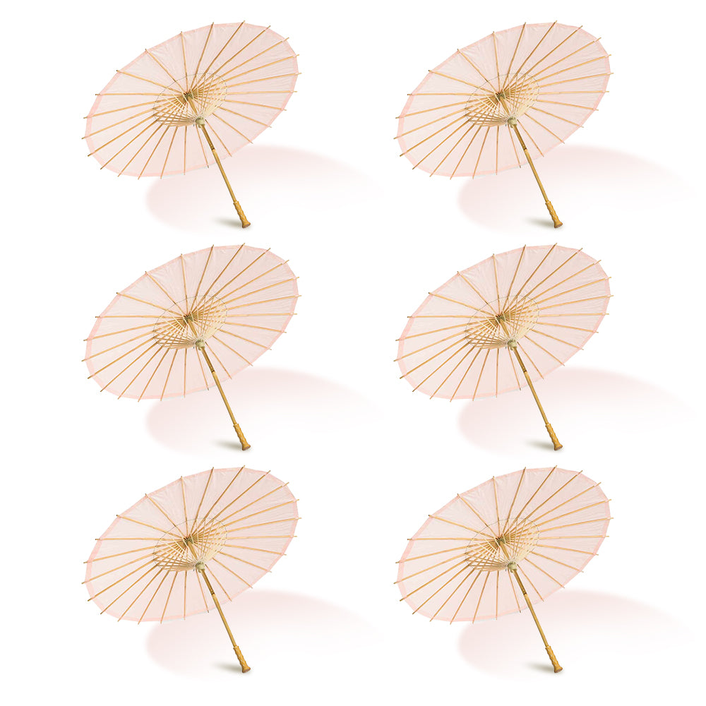 BULK PACK (6-Pack) 32&quot; Rose Quartz Paper Parasol Umbrella for Weddings and Parties with Elegant Handle