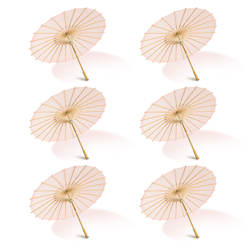 BULK PACK (6-Pack) 32" Rose Quartz Paper Parasol Umbrella for Weddings and Parties with Elegant Handle