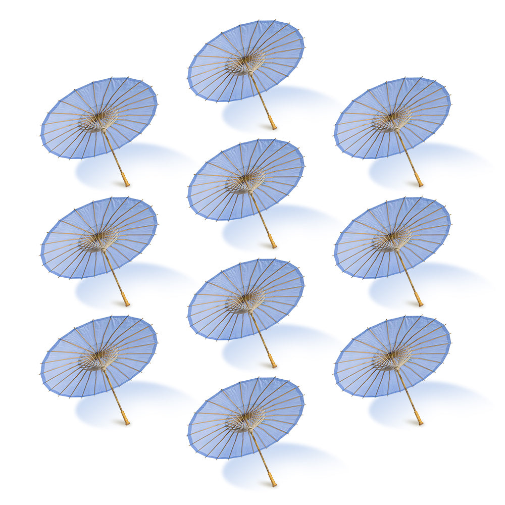 BULK PACK (10-Pack) 32&quot; Serenity Blue Paper Parasol Umbrella for Weddings and Parties with Elegant Handle