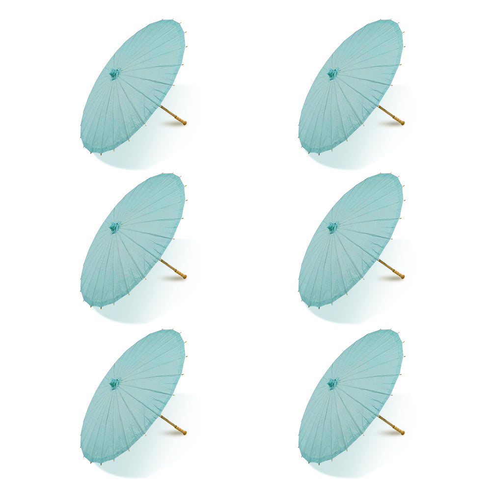 BULK PACK (6-Pack) 32&quot; Teal Green Paper Parasol Umbrella with Elegant Handle