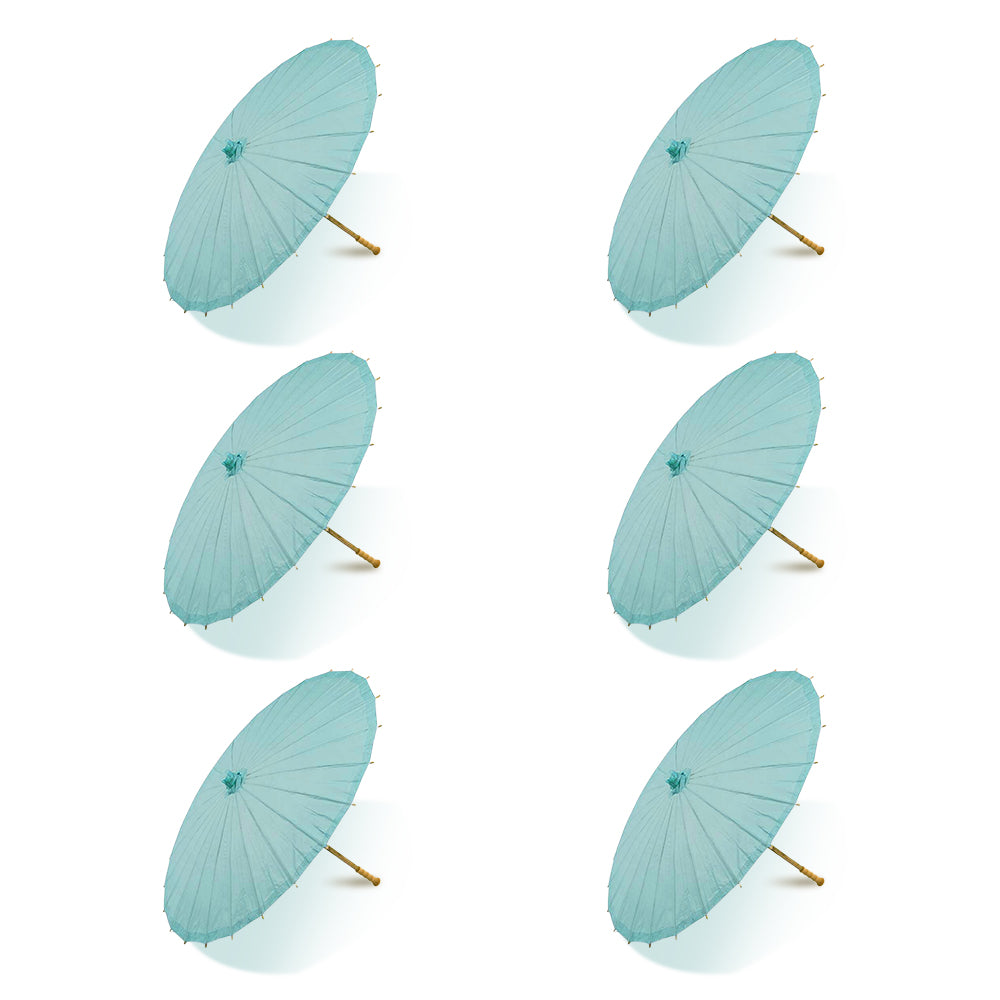 BULK PACK (6-Pack) 32" Teal Green Paper Parasol Umbrella with Elegant Handle