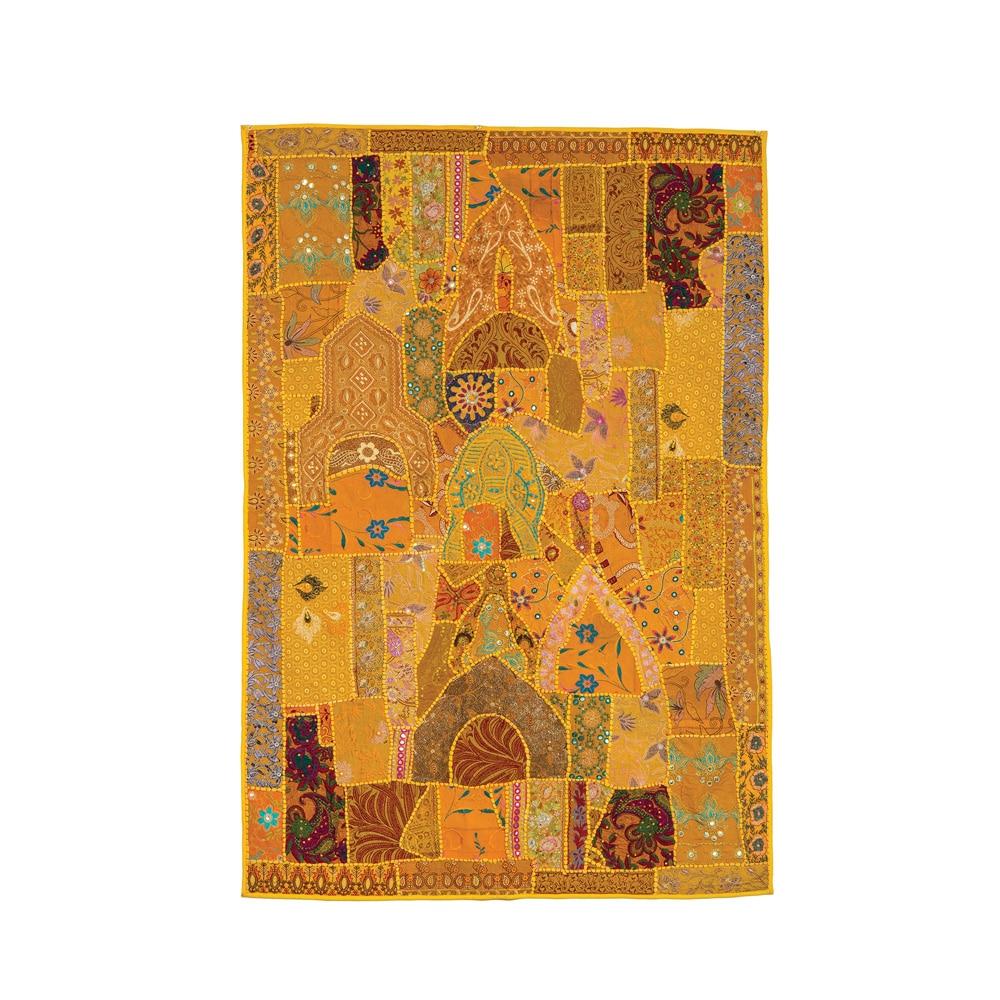 Saffron Yellow Khambadia Hand Stitched Wall Hanging - PaperLanternStore.com - Paper Lanterns, Decor, Party Lights &amp; More