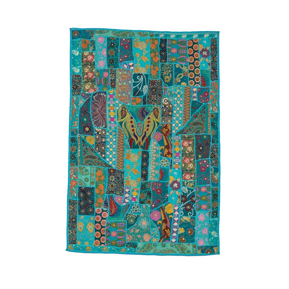 Blue Khambadia Hand Stitched Wall Hanging - PaperLanternStore.com - Paper Lanterns, Decor, Party Lights &amp; More