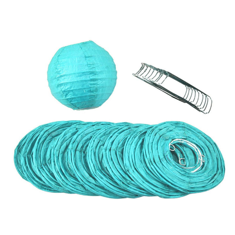4 Inch Water Blue Round Paper Lantern Even Ribbing Hanging