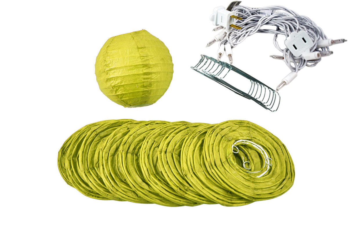 10 Socket Chartreuse Round Paper Lantern Party String Lights (4&quot; Lanterns, Expandable) - PaperLanternStore.com - Paper Lanterns, Decor, Party Lights &amp; More